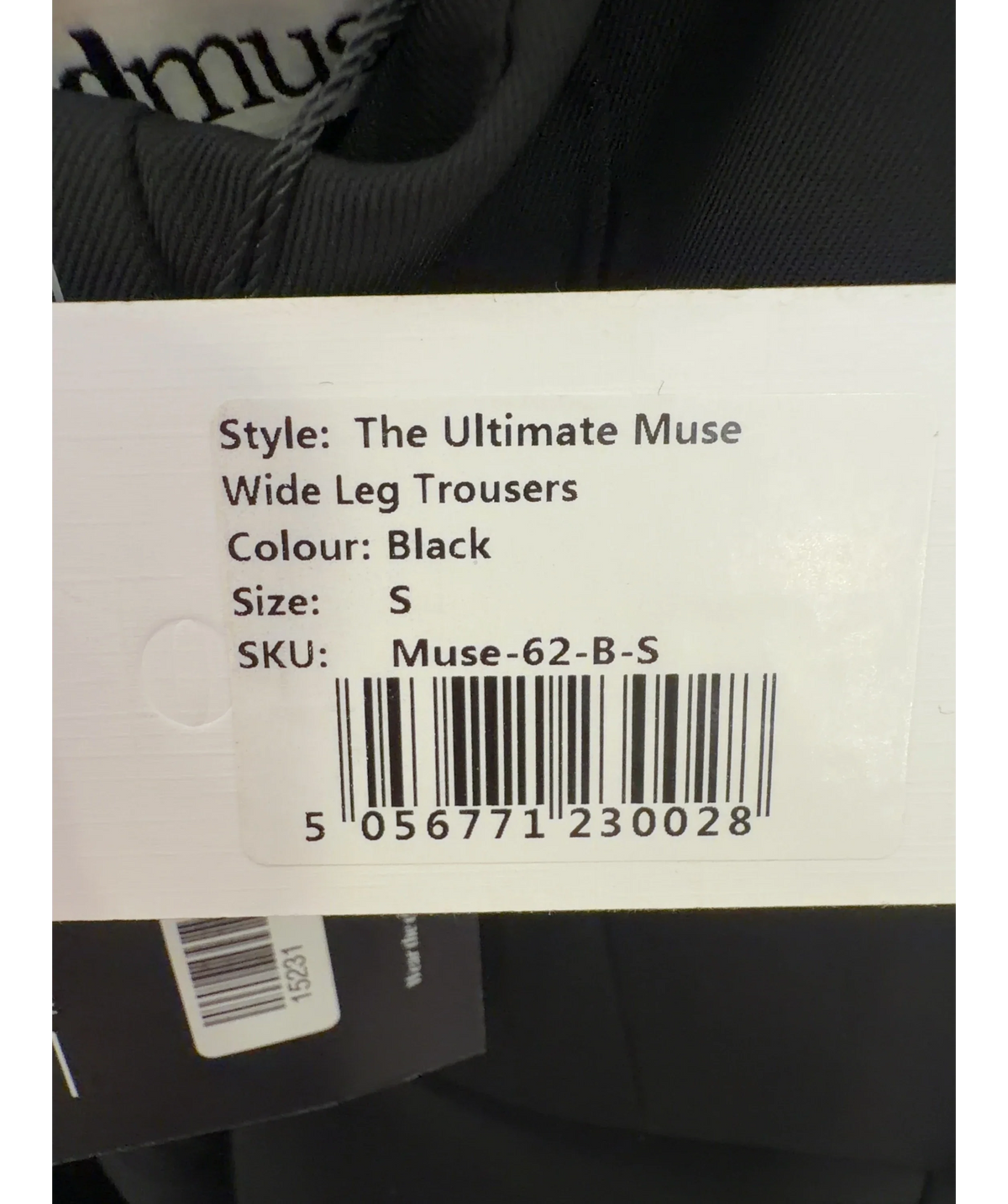 ODD MUSE Black The Ultimate Muse Wide Leg Trousers, size UK S — care label