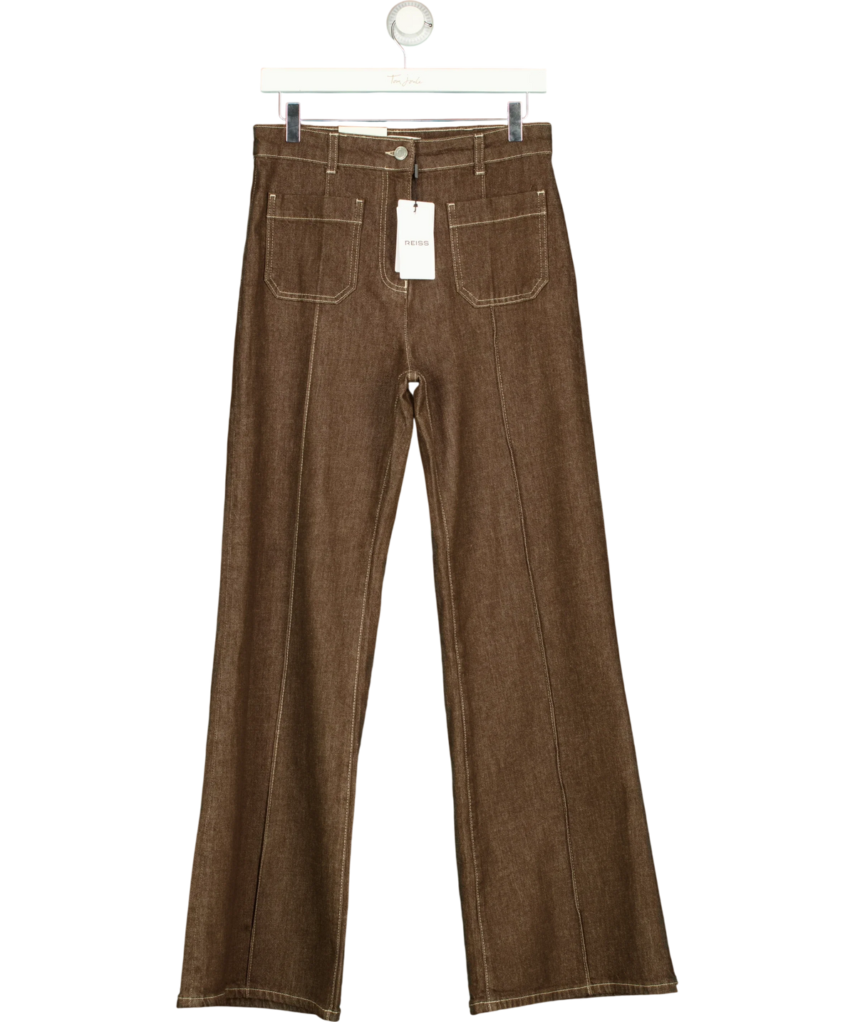 REISS Brown Sakura Patch-Pocket Flared Jeans, size W27 — front