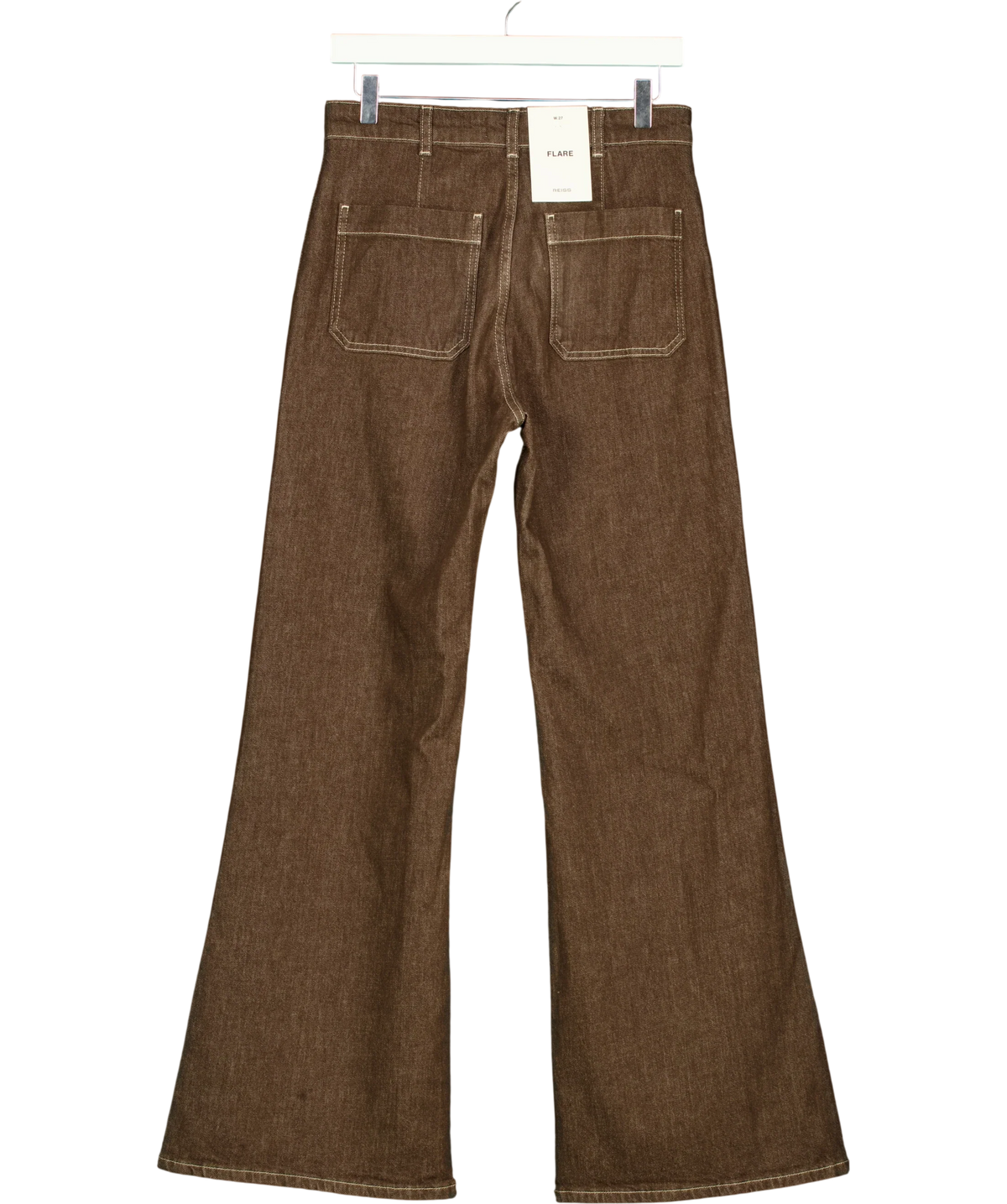 REISS Brown Sakura Patch-Pocket Flared Jeans, size W27 — back