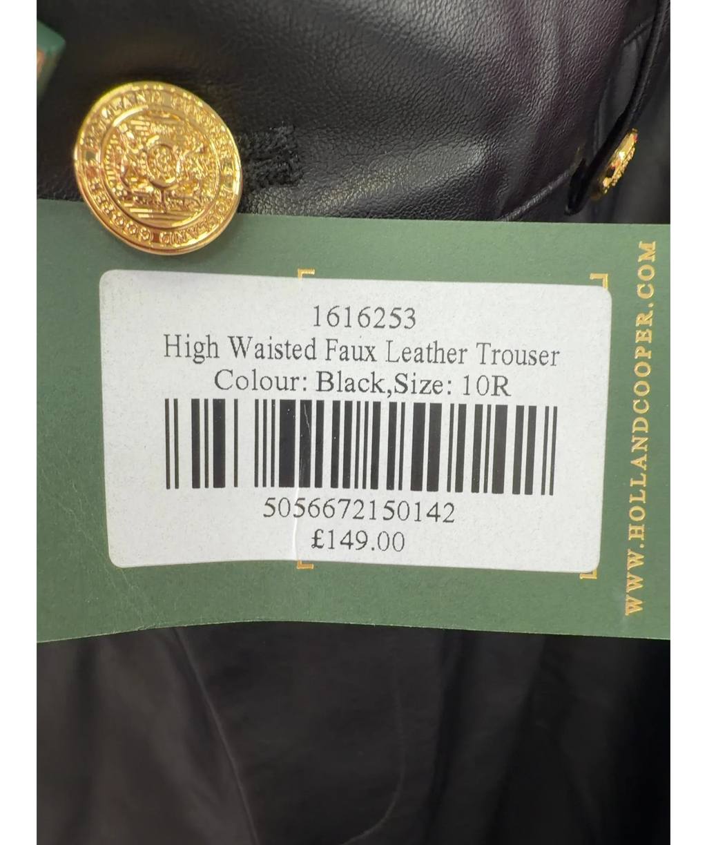 HOLLAND COOPER Black High Waisted Faux Leather Trouser, size UK 10 — label