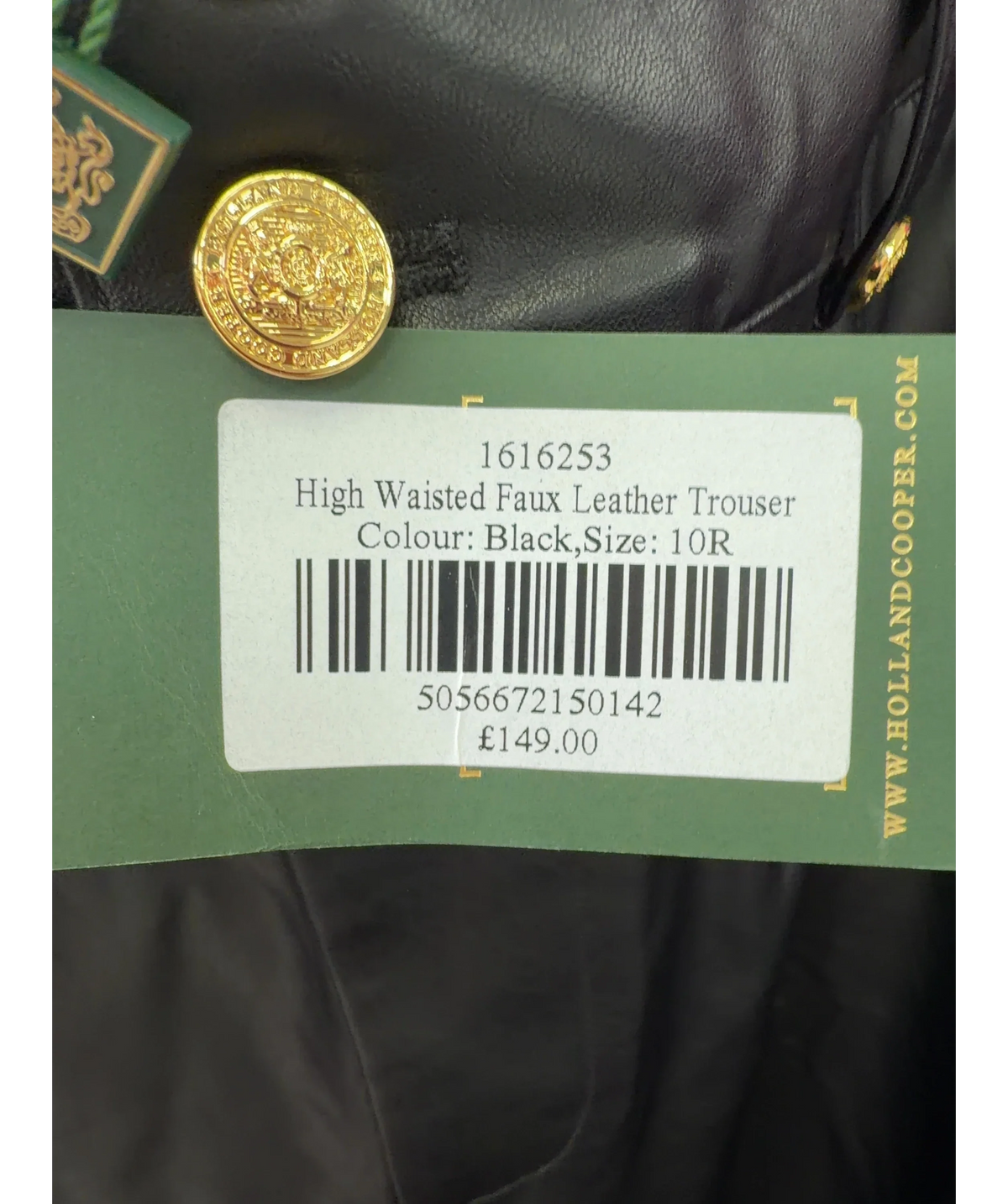 HOLLAND COOPER Black High Waisted Faux Leather Trouser, size UK 10 — care label
