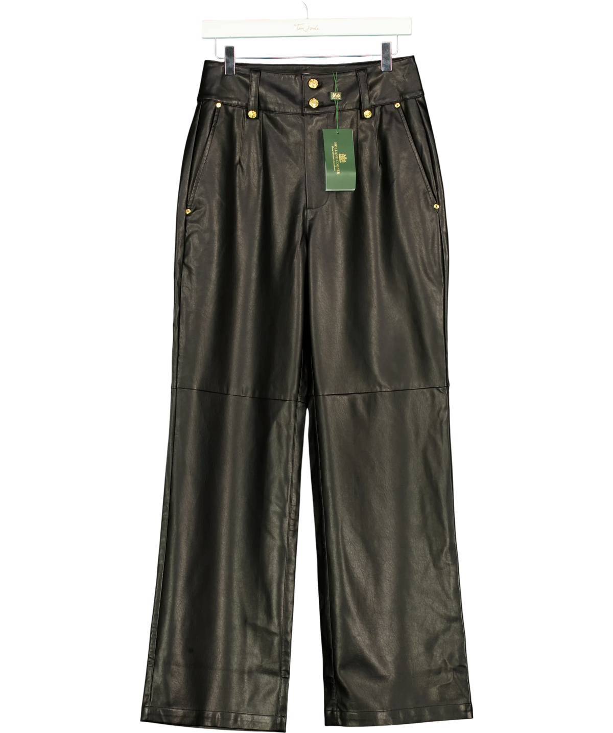 HOLLAND COOPER Black High Waisted Faux Leather Trouser, size UK 10 — front