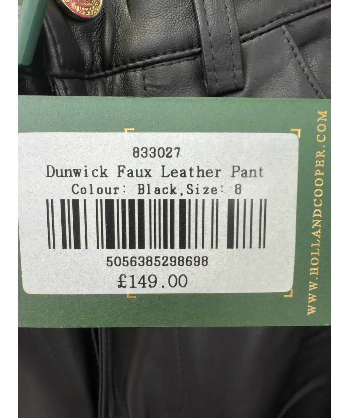 HOLLAND COOPER Black Dunwick Faux Leather Pant, size UK 8 — label
