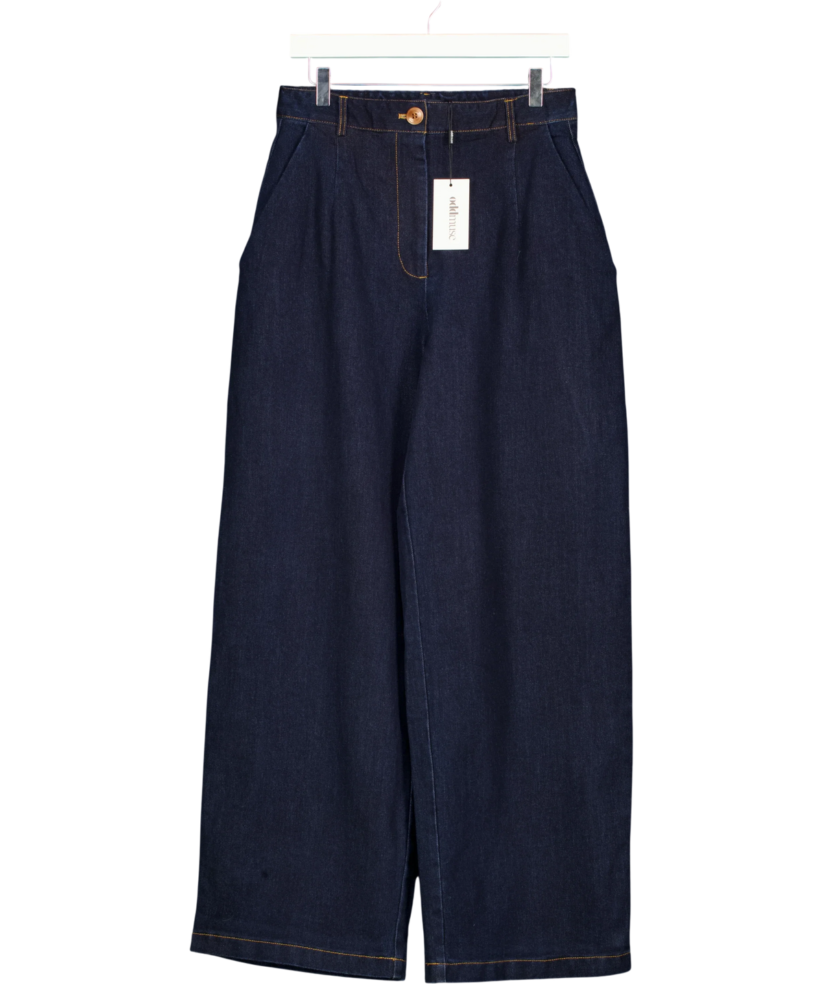 ODD MUSE Blue Denim Wide Leg Trousres, size UK S — front