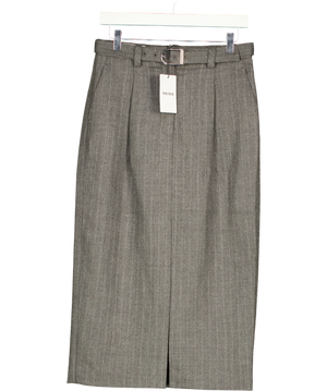 Reiss Astrid Pinstripe Wool Midi Skirt Grey  UK 8