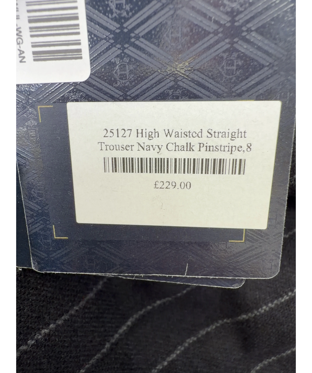 HOLLAND COOPER navy High Waisted Straight Trouser, size UK 8 — label