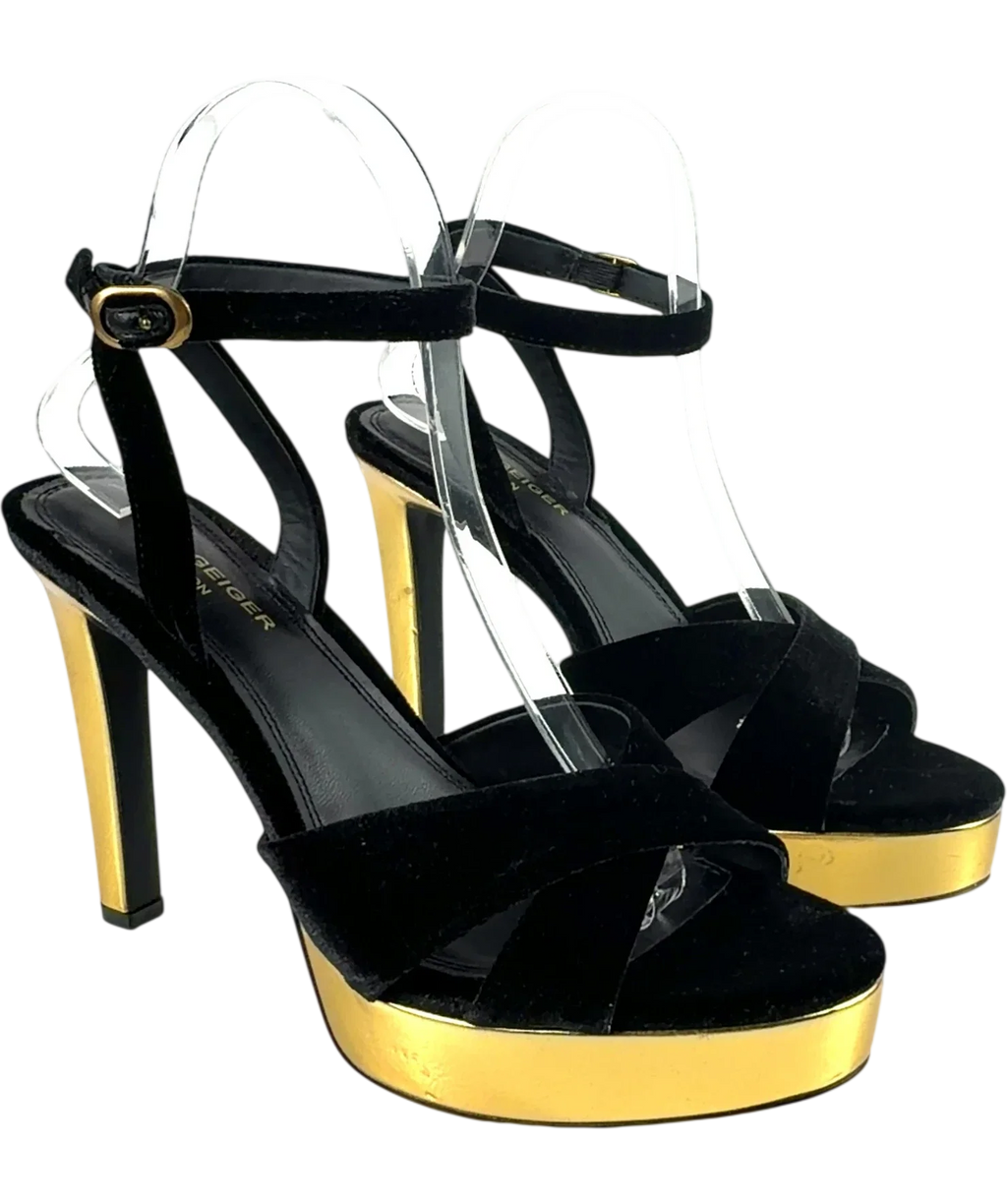 Kurt Geiger Black Gloria Cross Sandal, size UK 6 EU 39 👠 — front