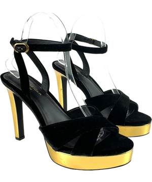 Kurt Geiger Gloria Cross Sandal Black Velvet & Gold c UK 6