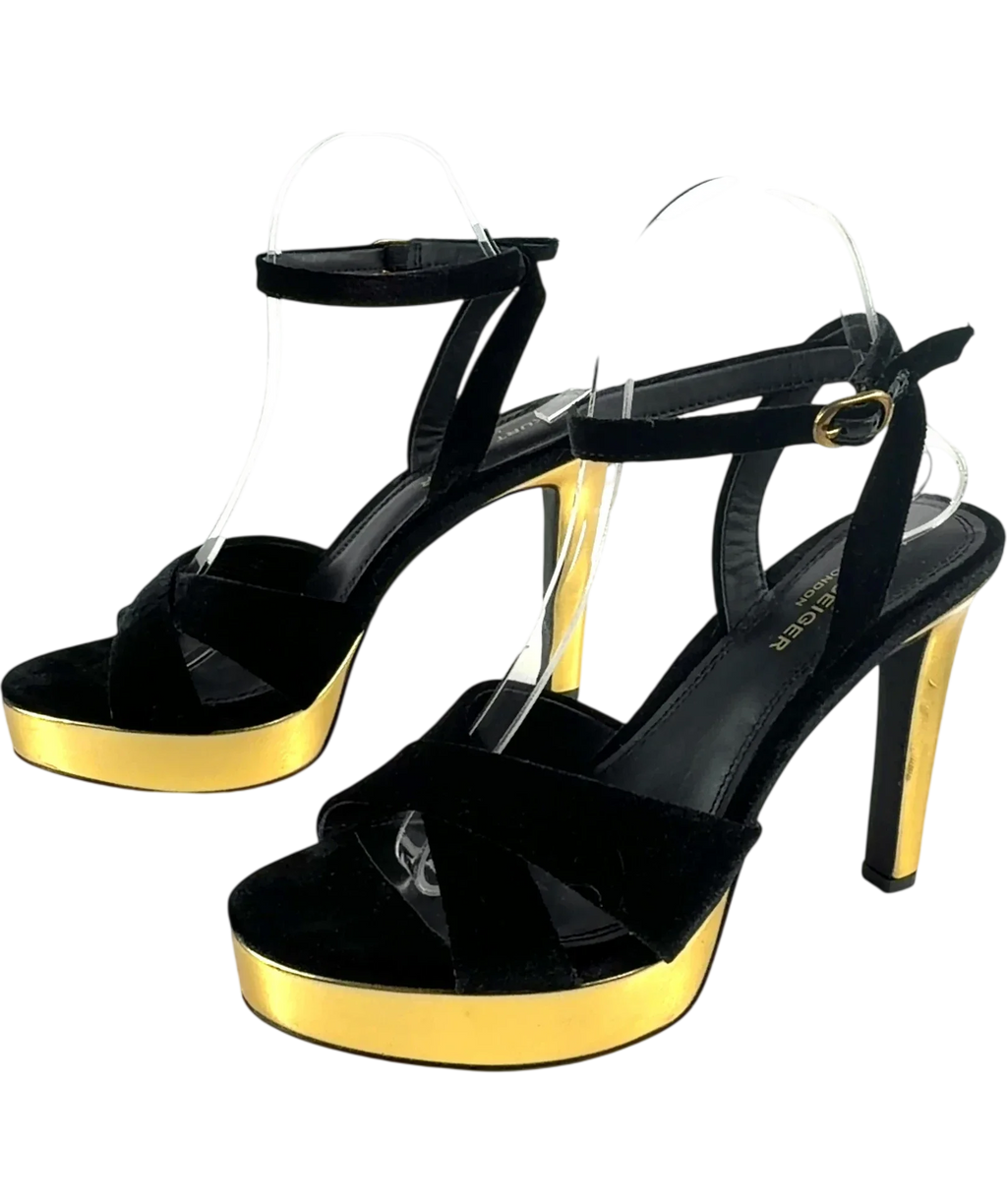 Kurt Geiger Black Gloria Cross Sandal, size UK 6 EU 39 👠 — label