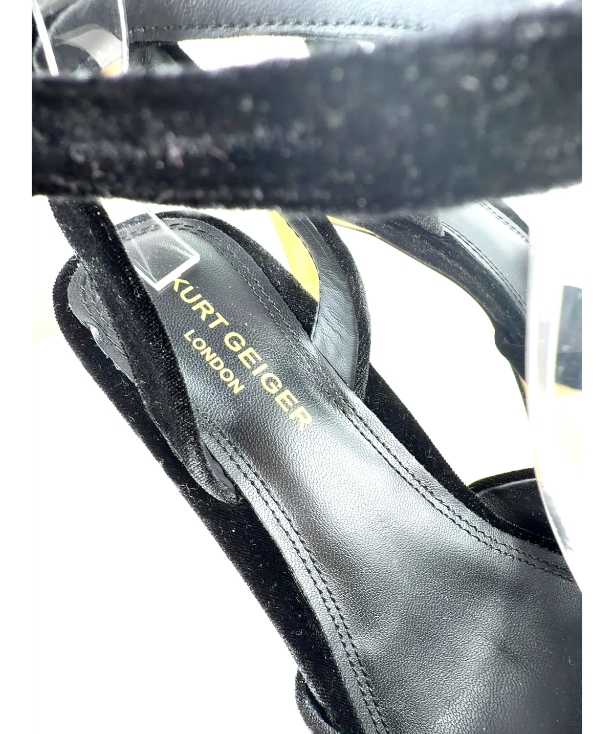 Kurt Geiger Black Gloria Cross Sandal, size UK 6 EU 39 👠 — fabric detail