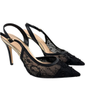 Dune Black Carmellia Black Lace Embellished Slingback Court Shoes, size UK 6 EU 39 👠 — front