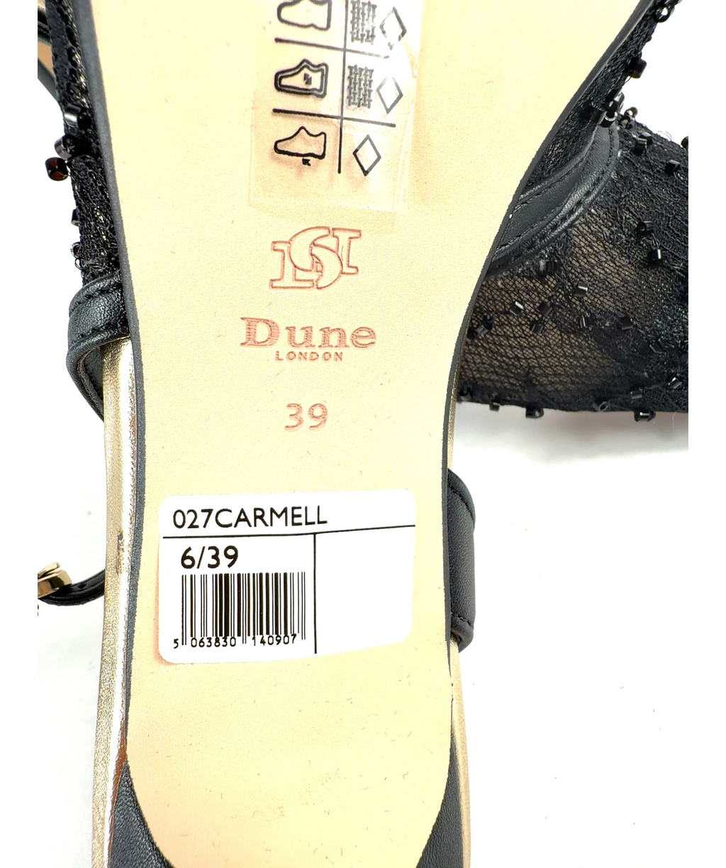 Dune Black Carmellia Black Lace Embellished Slingback Court Shoes, size UK 6 EU 39 👠 — fabric detail