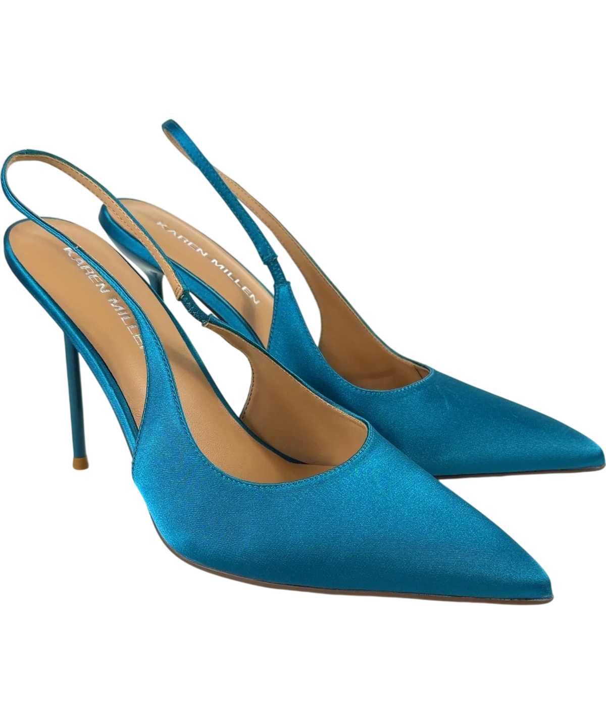 KAREN MILLEN Blue Satin Slingback Heeled Shoe, size UK 8 EU 41 👠 — front