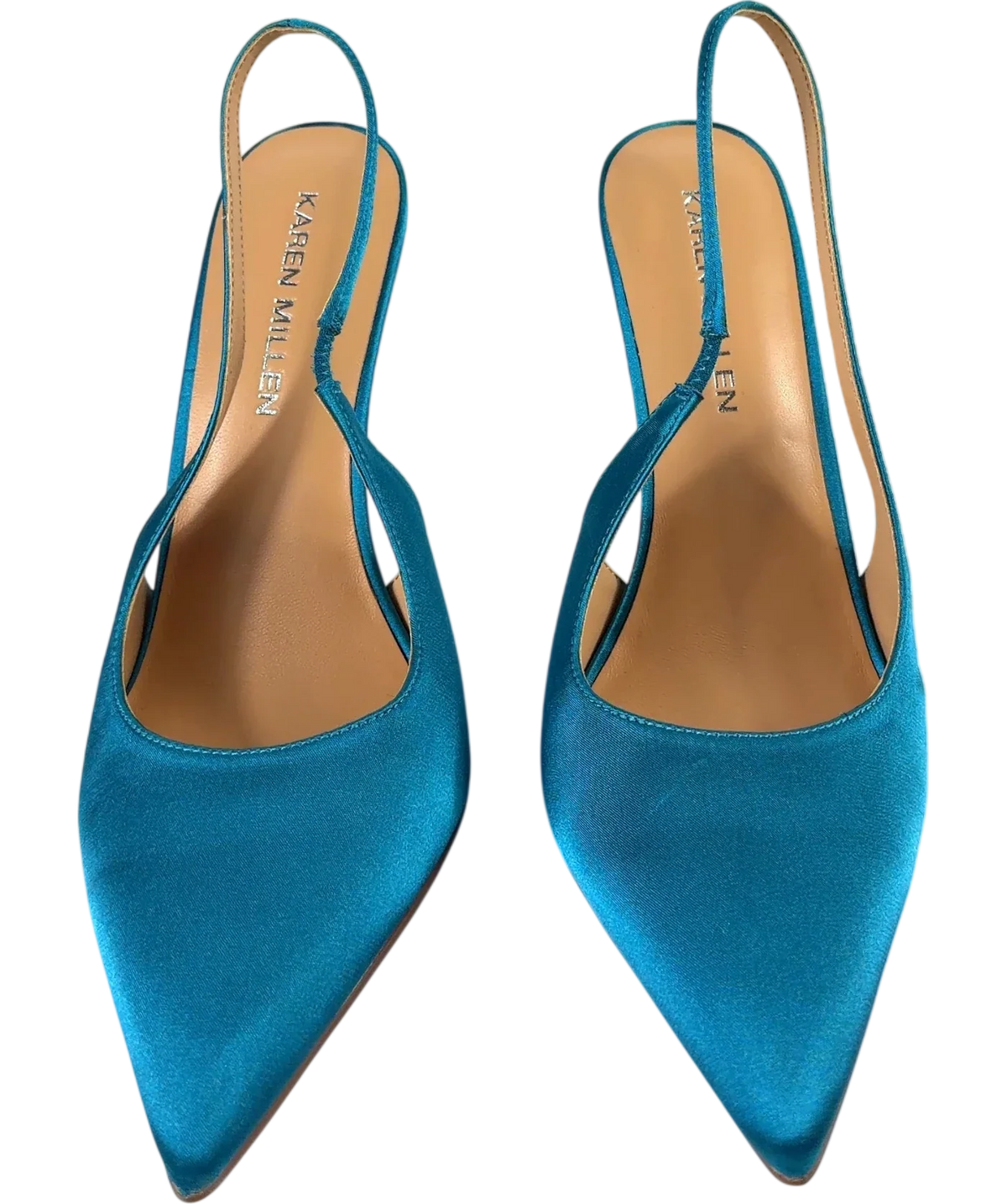 KAREN MILLEN Blue Satin Slingback Heeled Shoe, size UK 8 EU 41 👠 — detail