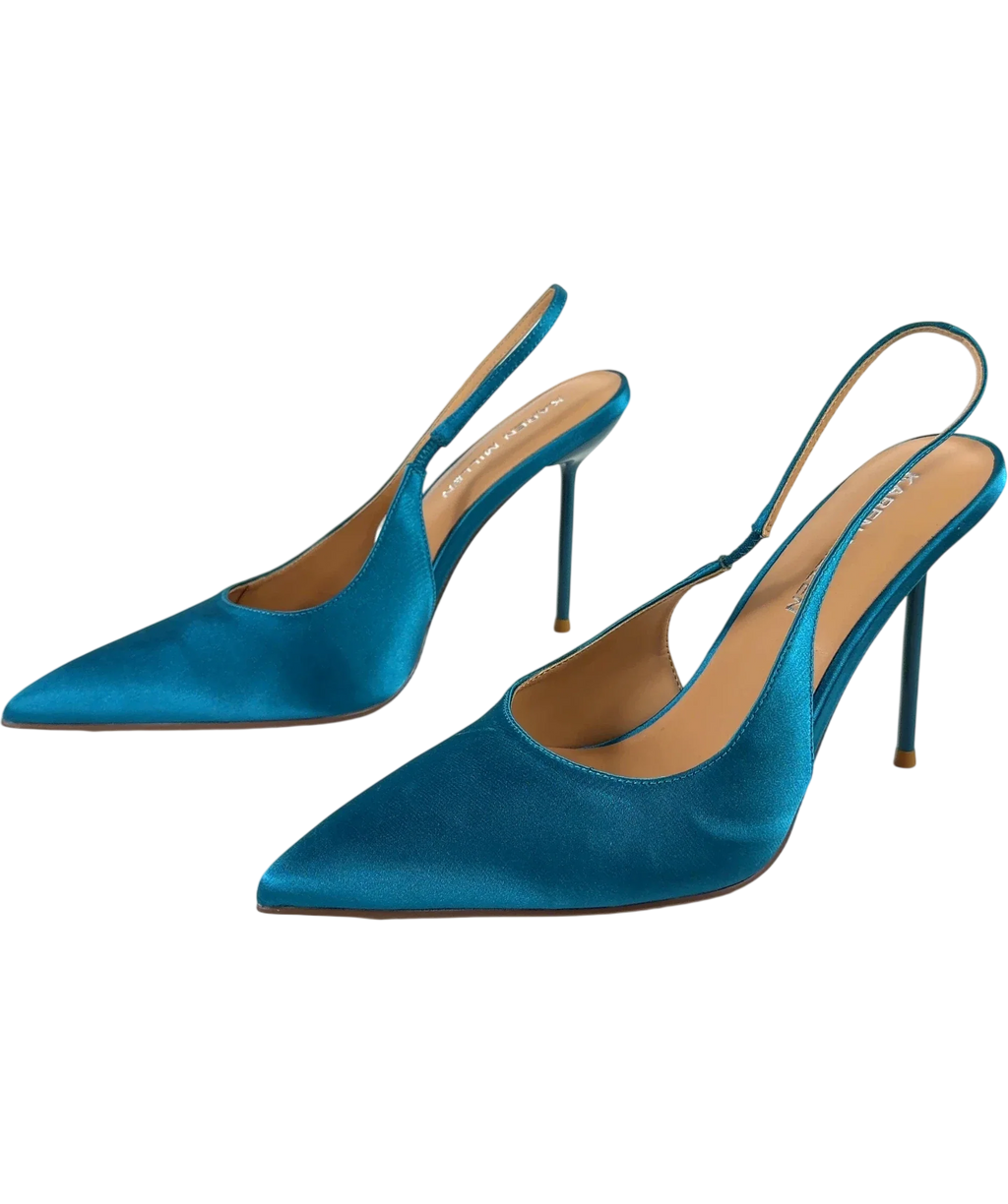 KAREN MILLEN Blue Satin Slingback Heeled Shoe, size UK 8 EU 41 👠 — label