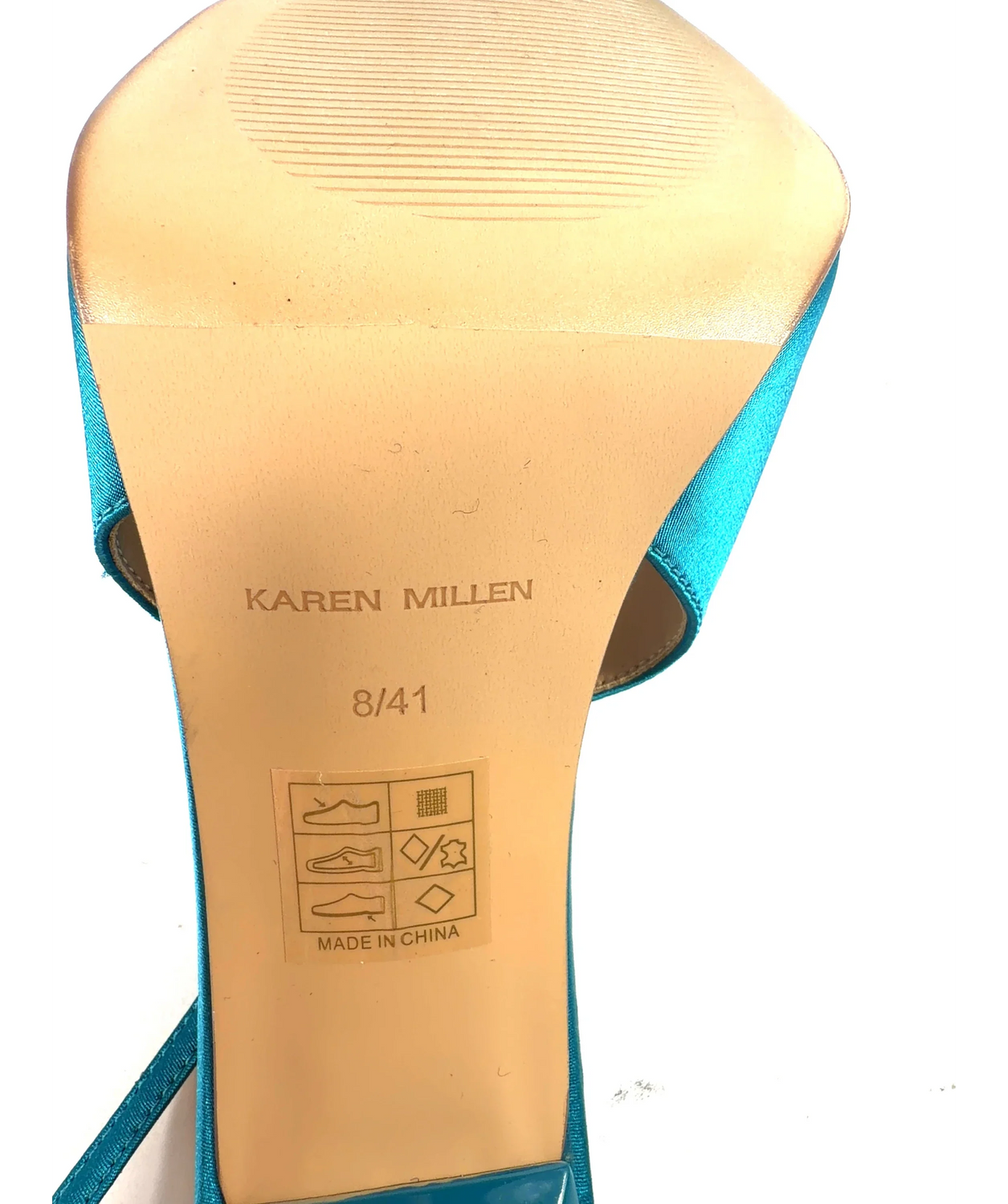 KAREN MILLEN Blue Satin Slingback Heeled Shoe, size UK 8 EU 41 👠 — care label
