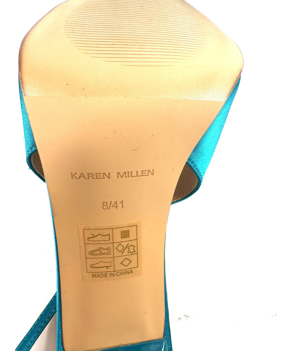 KAREN MILLEN Blue Satin Slingback Heeled Shoe, size UK 8 EU 41 👠 — fabric detail