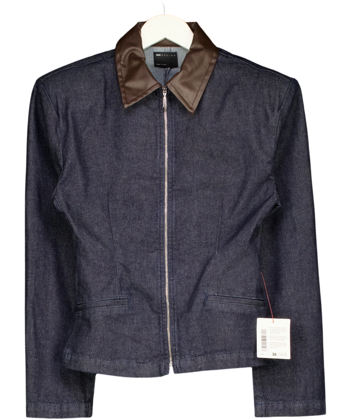 ASOS Indigo Denim Zip-Through Jacket with Faux Leather Collar UK 8