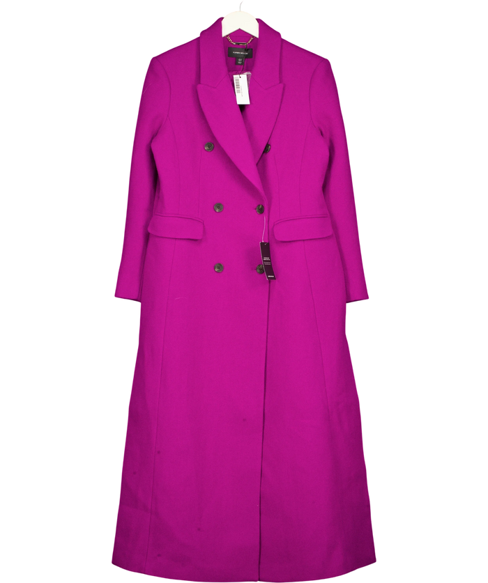 Karen Millen Petite Wool Double Breasted Tailored Maxi Coat Purple UK 10