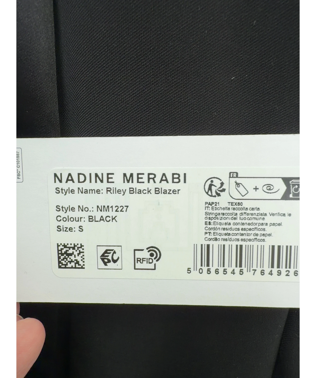 NADINE MERABI Black Riley Black Blazer, size UK S — label