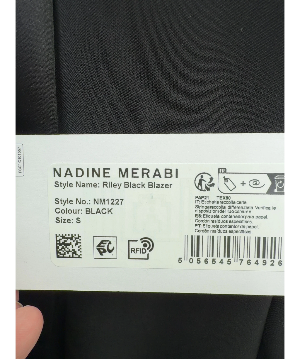NADINE MERABI Black Riley Black Blazer, size UK S — care label