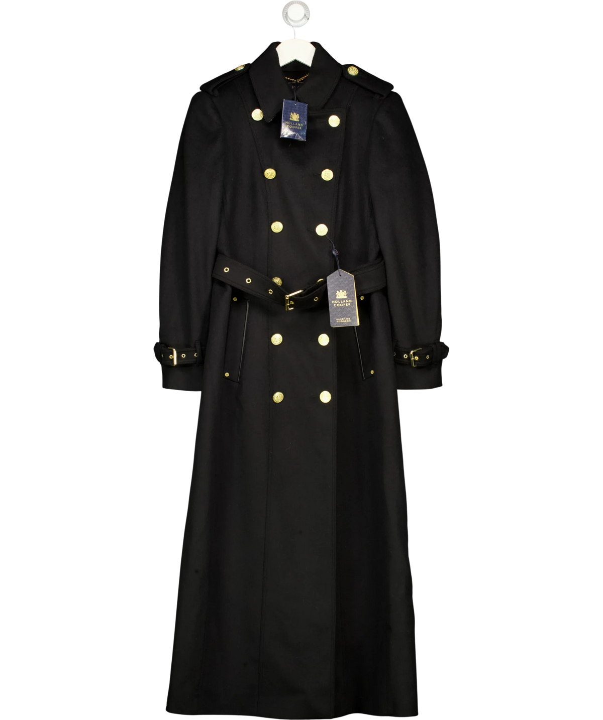 HOLLAND COOPER Black Full Length Marlborough Trench Coat, size UK 8 — front