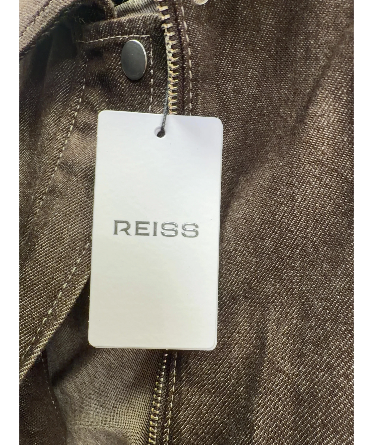 REISS Brown Blair Relaxed Denim Jacket, size UK 10 — detail