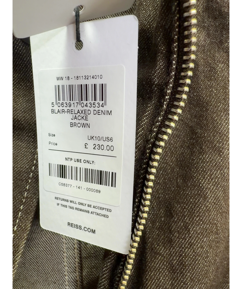 REISS Brown Blair Relaxed Denim Jacket, size UK 10 — care label