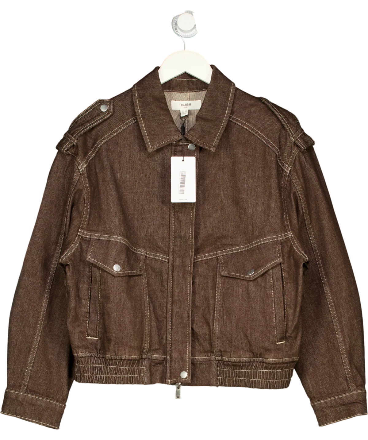 REISS Brown Blair Relaxed Denim Jacket, size UK 10 — front