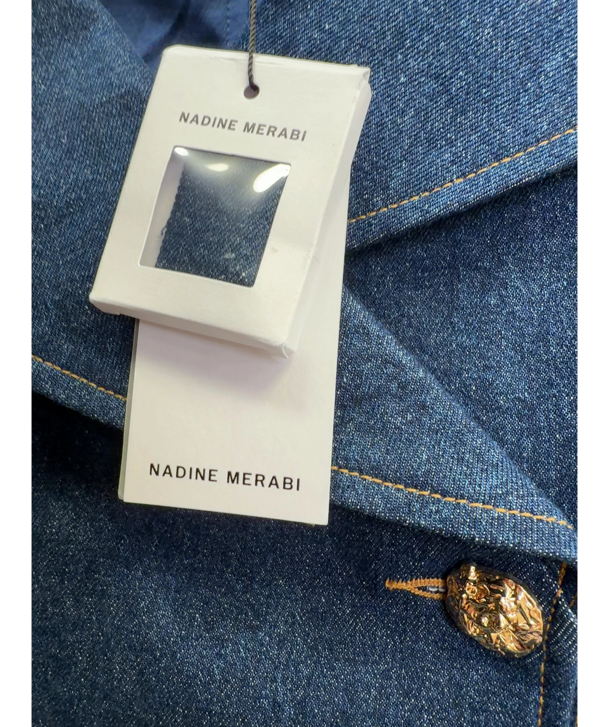 NADINE MERABI Blue Jordan Denim Top, size UK S/M — detail