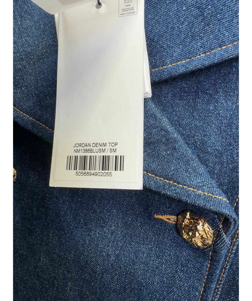 NADINE MERABI Blue Jordan Denim Top, size UK S/M — label