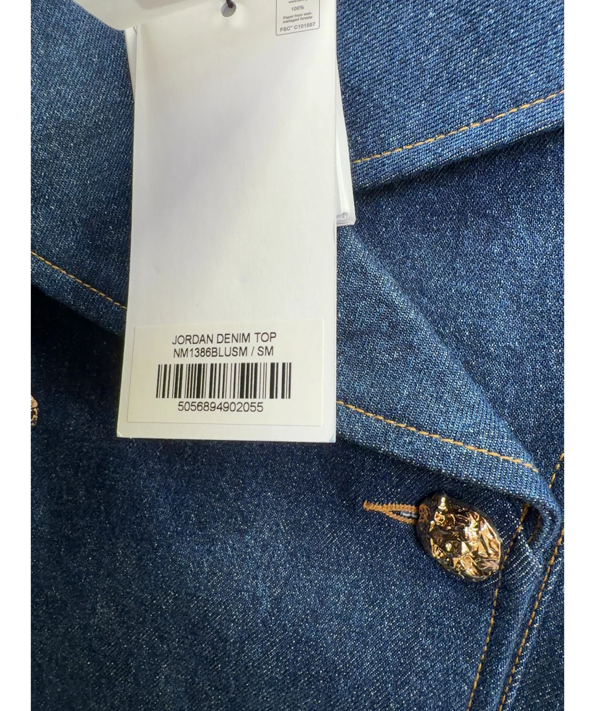 NADINE MERABI Blue Jordan Denim Top, size UK S/M — care label