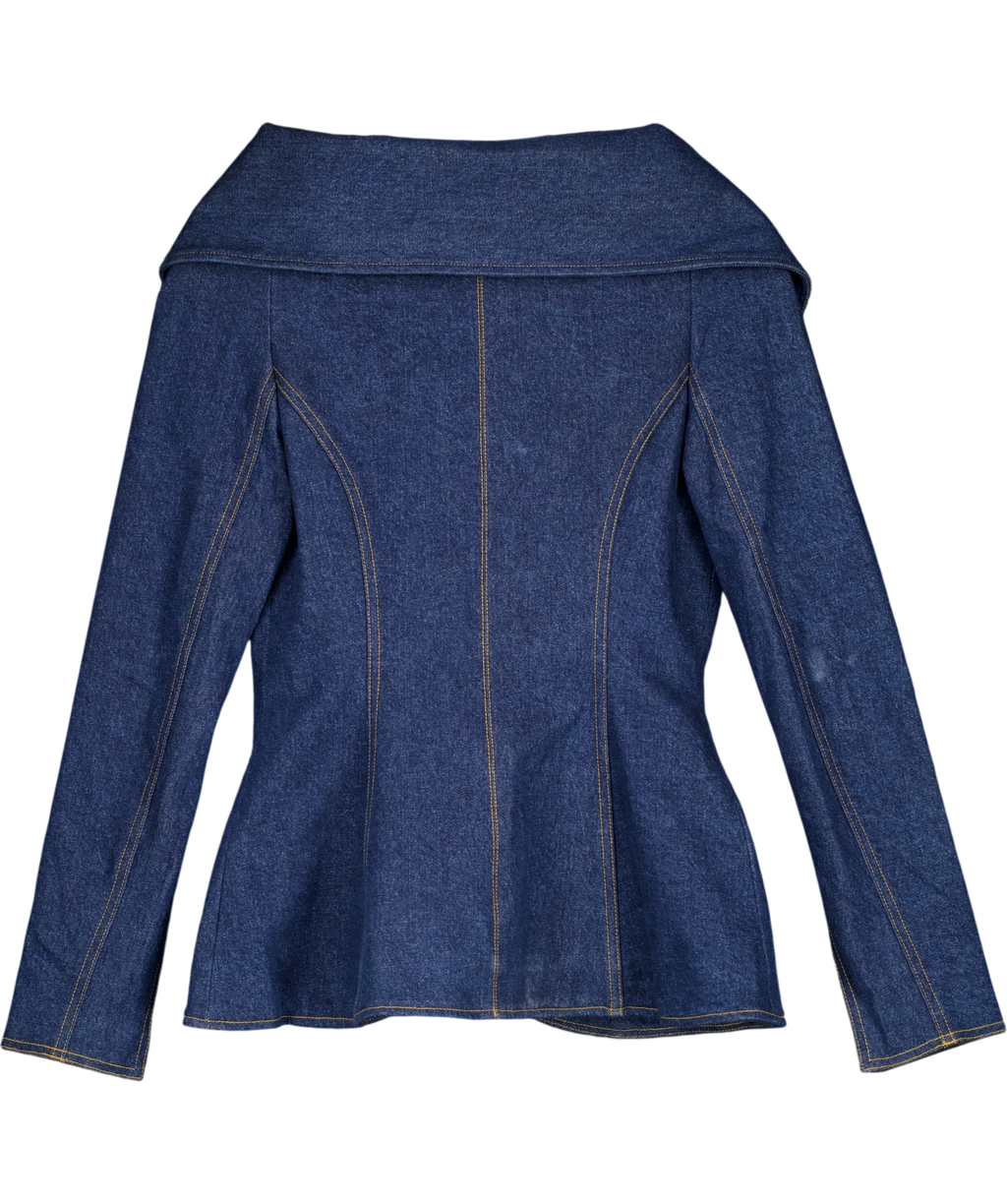 NADINE MERABI Blue Jordan Denim Top, size UK S/M — back