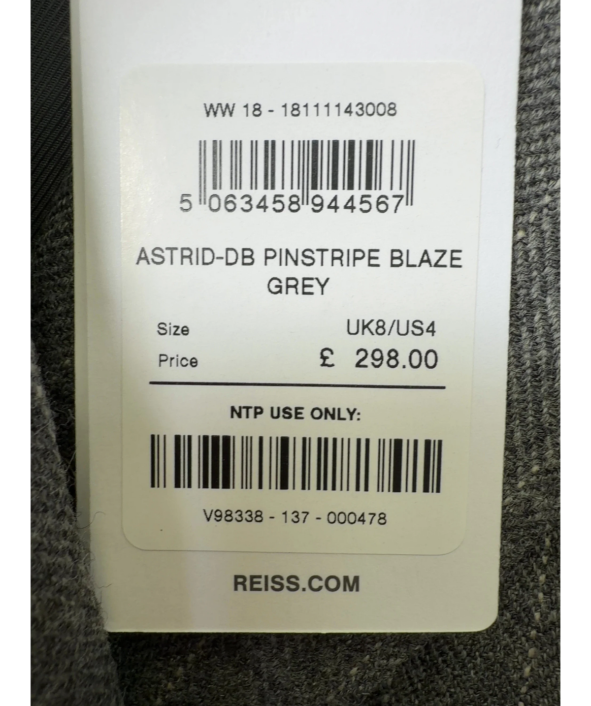 Reiss Astrid Wool Grey And White Pinstripe Blazer UK 8 — Materials