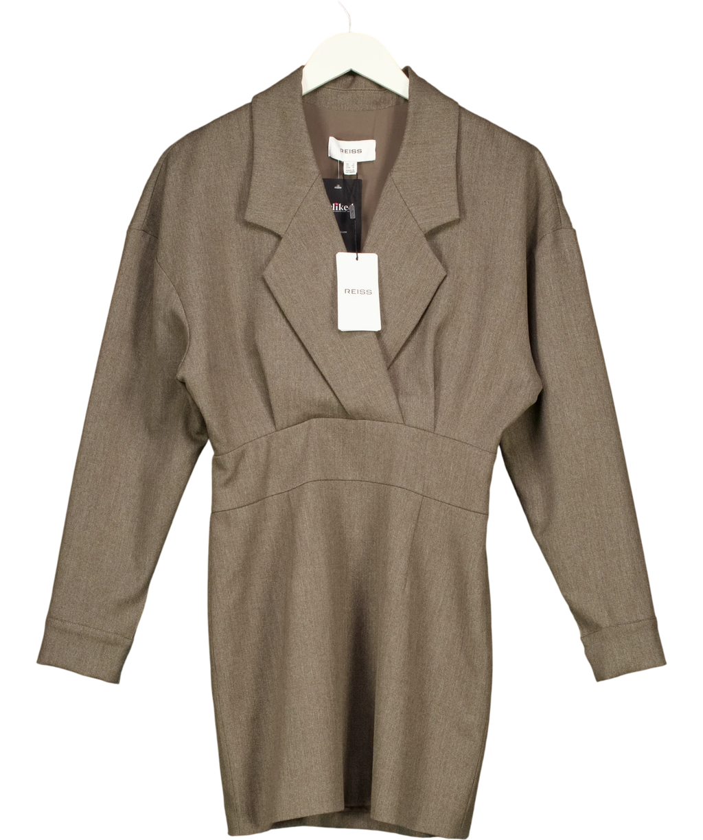REISS Brown Juno Structured Mini Dress, size UK 8 — front