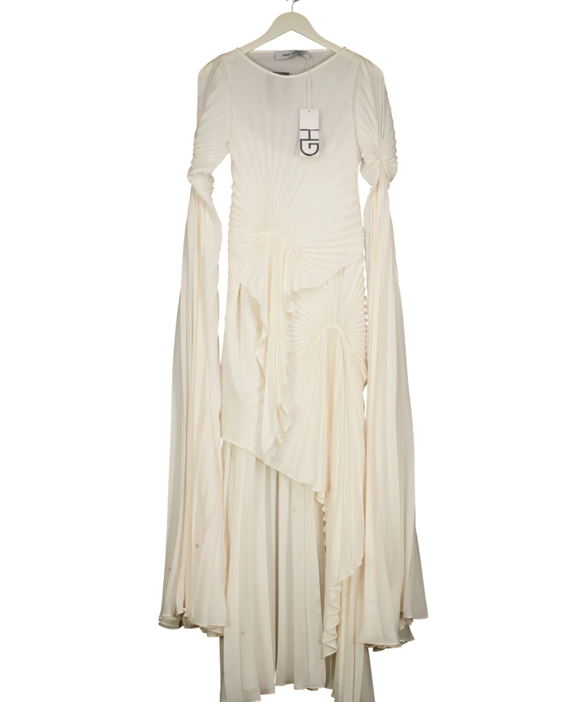 Georgia Hardinge White sculptural ivory maxi dress, size UK 8 — front