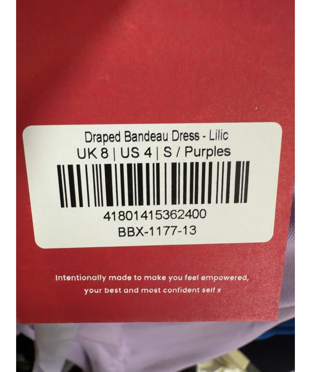 BBXBRAND lilac The Draped Bandeau Dress, size UK 8 — label