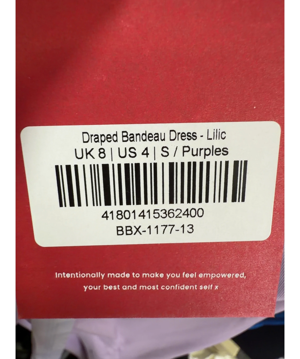 BBXBRAND lilac The Draped Bandeau Dress, size UK 8 — care label