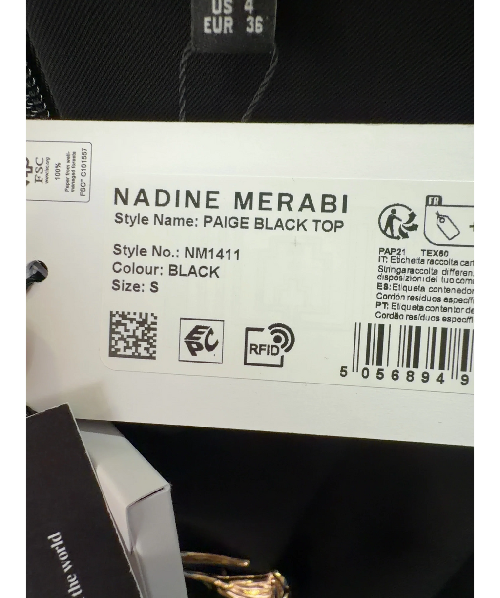 NADINE MERABI Black Paige Black Top, size UK S — label