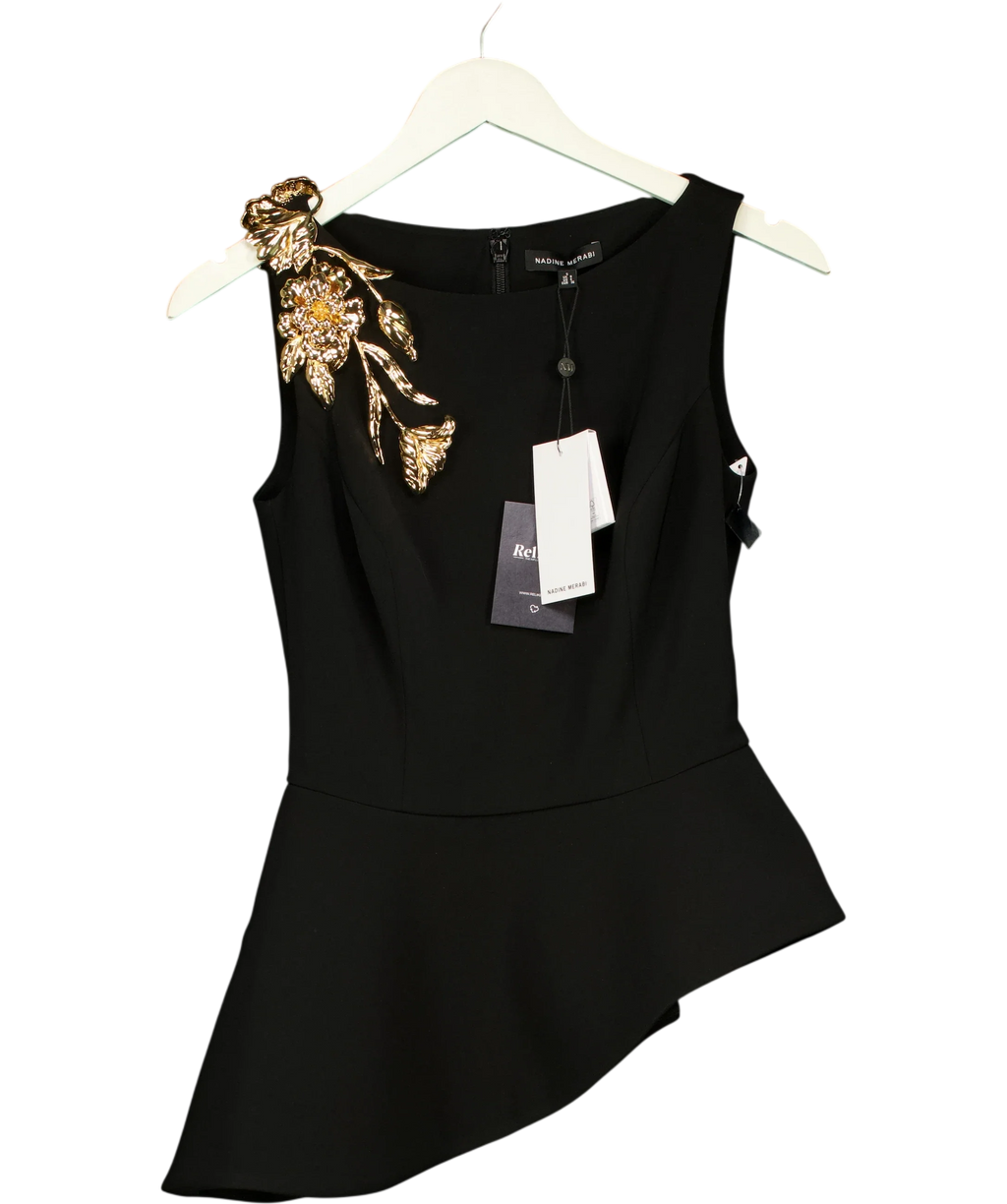 NADINE MERABI Black Paige Black Top, size UK S — front