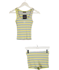 WHITE FOX Yellow 2-piece Escape Mode Tank Top And Shorts Set Lemon Candy Stripe UK XXS-XS