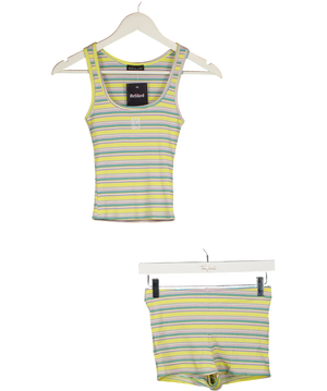 WHITE FOX Yellow 2-piece Escape Mode Tank Top And Shorts Set Lemon Candy Stripe UK XXS-XS