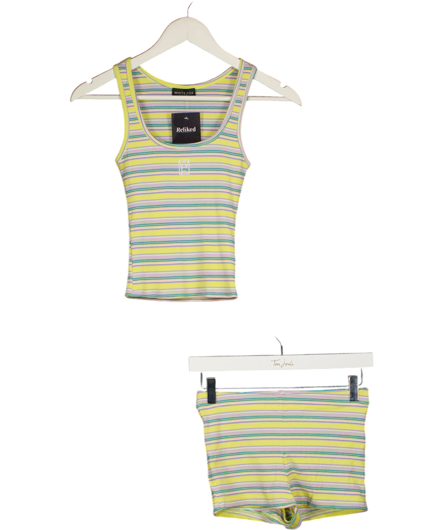 WHITE FOX Yellow 2-piece Escape Mode Tank Top And Shorts Set Lemon Candy Stripe UK XXS-XS