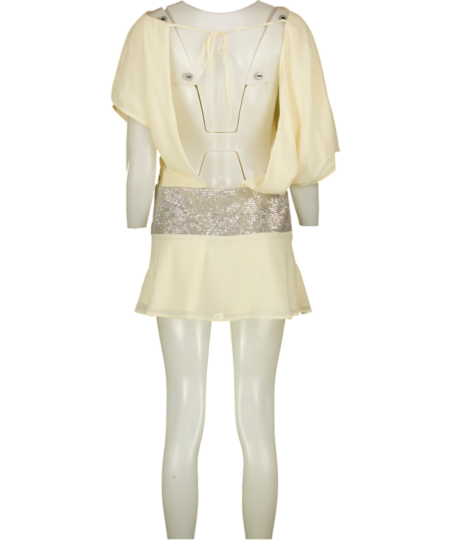 WHITE FOX Cream Chiffon Sequin Waist Mini Dress UK S