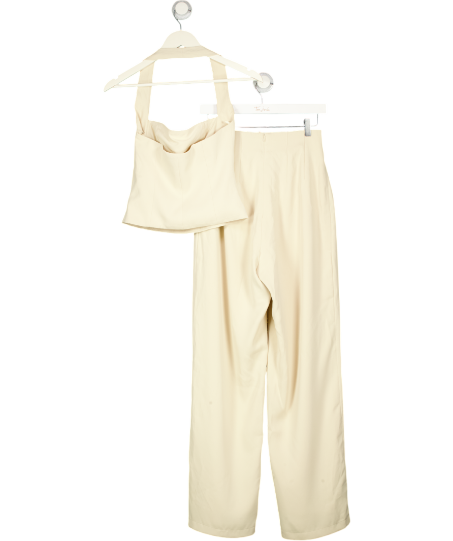 ODDMUSE 2-piece Oat Beige Square Neck Halter Top (uk S) & High Waist Wide Leg Trouser (uk Xs) Set UK XS/S