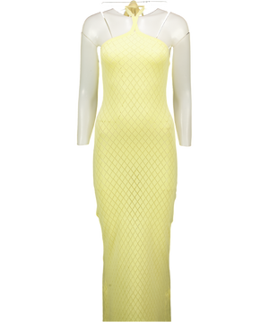 MESHKI Lemon Yellow Pointelle Cotton Knit Maxi Dress UK XS