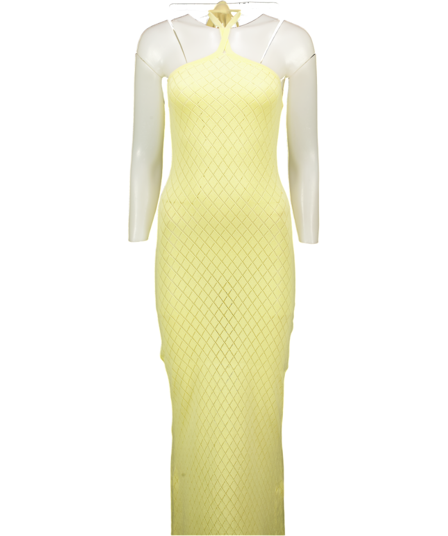 MESHKI Lemon Yellow Pointelle Cotton Knit Maxi Dress UK XS