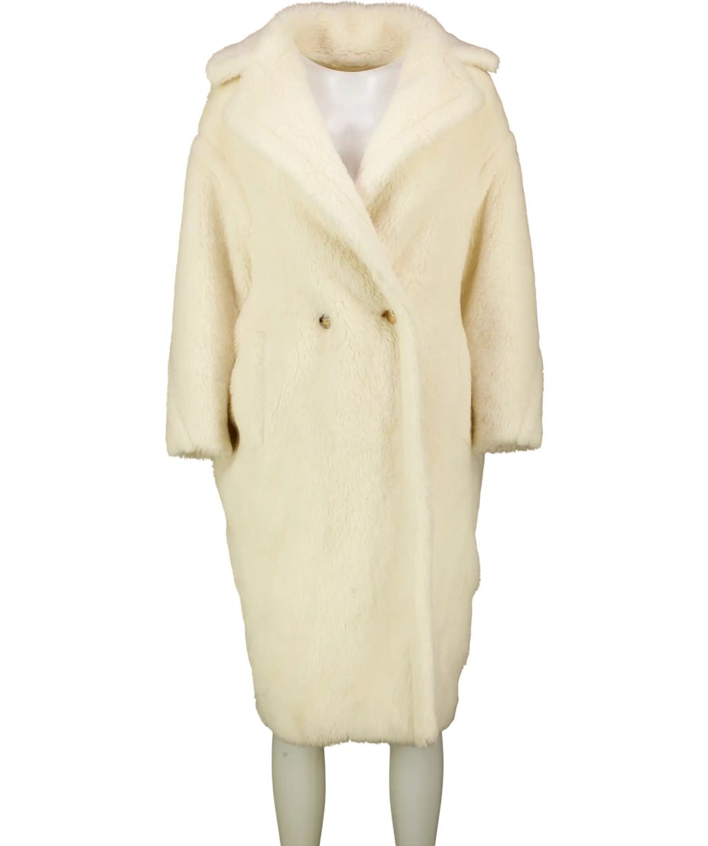 Max Mara Cream Tedgirl Double-breasted Alpaca, Wool And Silk-blend Coat UK XS