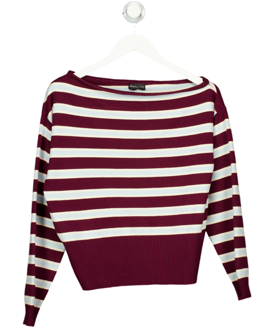 White Fox Red Knit Sweater Wine Stripe UK S/M