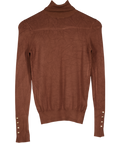 ZARA Brown Fine Knit Roll Neck Jumper With Gold Button Detail UK S